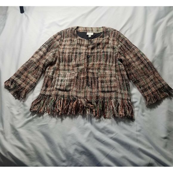 Anthropologie Fringe Tweed Snap Front Jacket - Picture 2 of 7